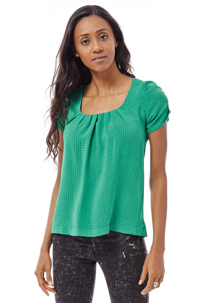 Gathered Top with Back Detail Available in Plus Sizes-Green-UK 18 - EU 46